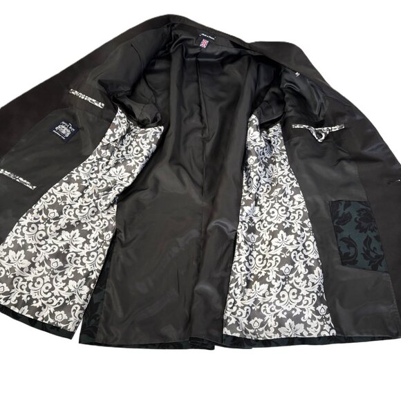Saville Row Black Floral Satin Shawl Lapel Slim Cut  Evening Formal Jacket - Picture 8 of 13